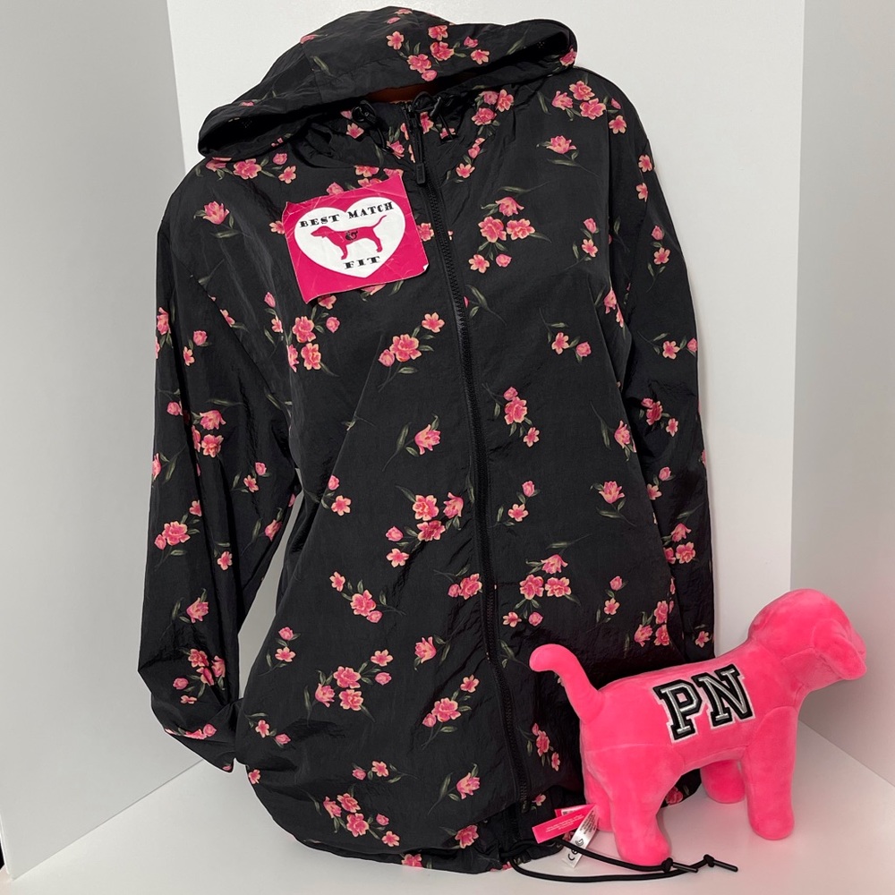 Victoria’s Secret PINK XS/S Logo Windbreaker Anorak Jacket Zip Up Floral